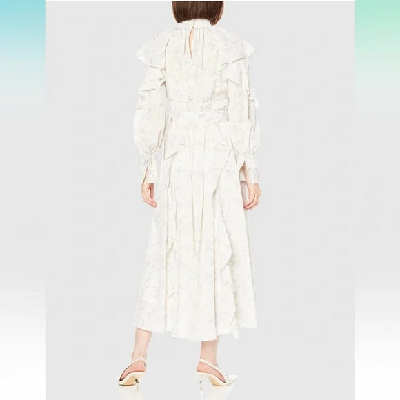 NWOT Snidel Frill Floral Bird Long Sleeve Elegant Feminine Ruffle Dress XS/S - Picture 4 of 16